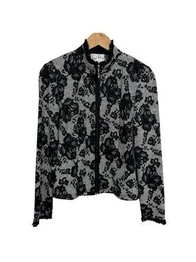 Vintage Joseph Ribkoff Floral Zip Top Womens 8 Black Sequin Lace Jacket Mature